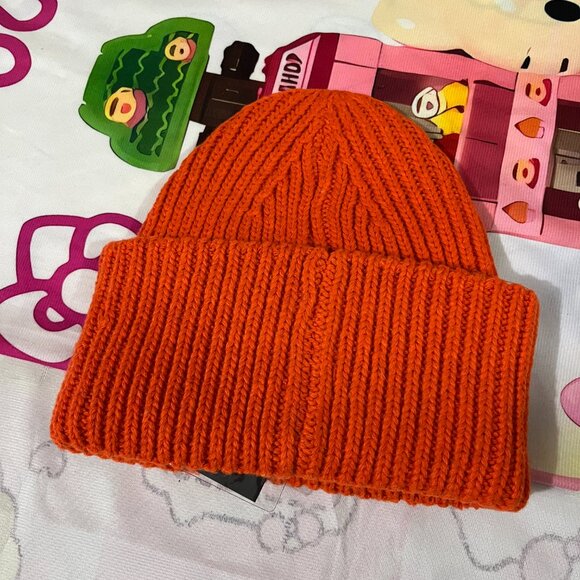 Acne Studios Orange Smiley Face Knit Beanie - Picture 3 of 7